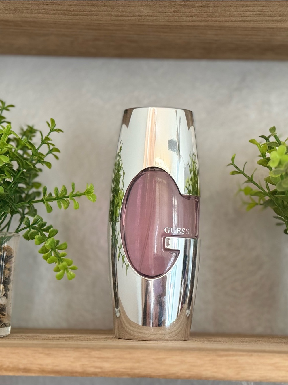 GUESS Silver Metallic Vase with Pink Insert